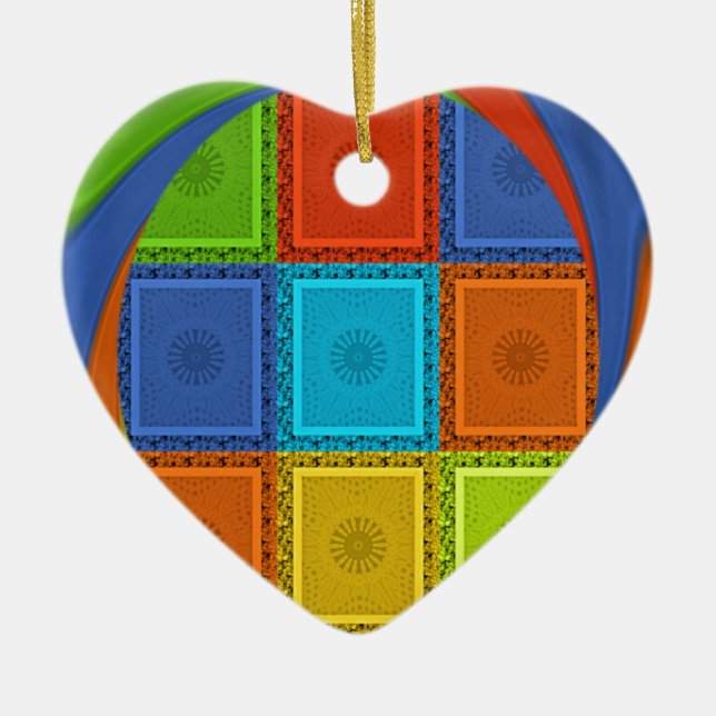 Chequered Whirl Art Print Ceramic Ornament (Front)
