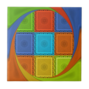 Chequered Whirl Art Print Ceramic Tile