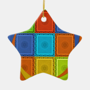 Chequered Whirl Art Print Ceramic Tree Decoration