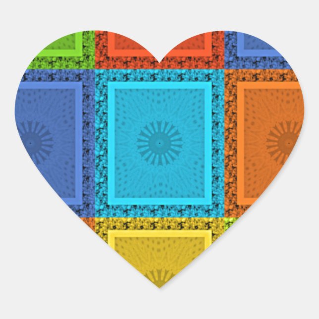 Chequered Whirl Art Print Heart Sticker (Front)
