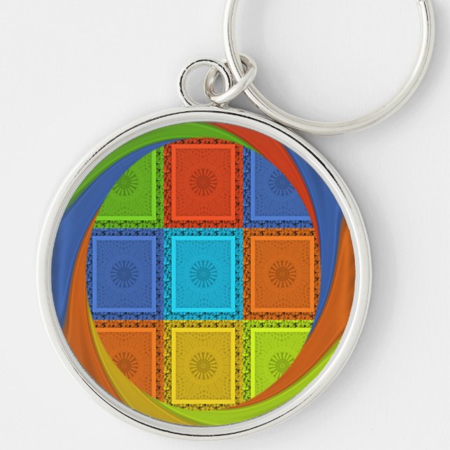 Chequered Whirl Art Print Key Ring (Front)