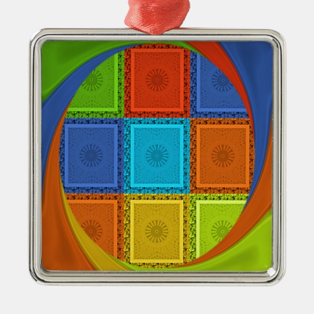 Chequered Whirl Art Print Metal Ornament (Front)