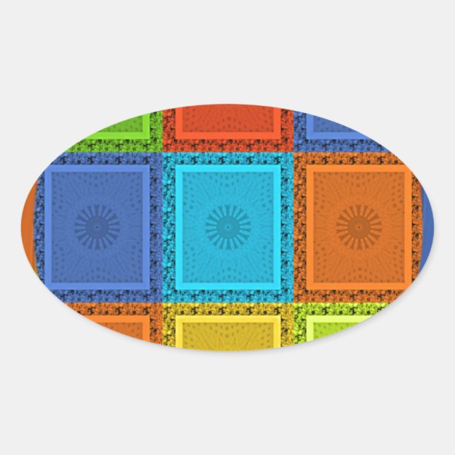Chequered Whirl Art Print Oval Sticker (Front)