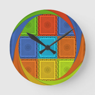 Chequered Whirl Art Print Round Clock