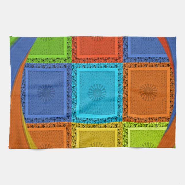 Chequered Whirl Art Print Tea Towel (Horizontal)