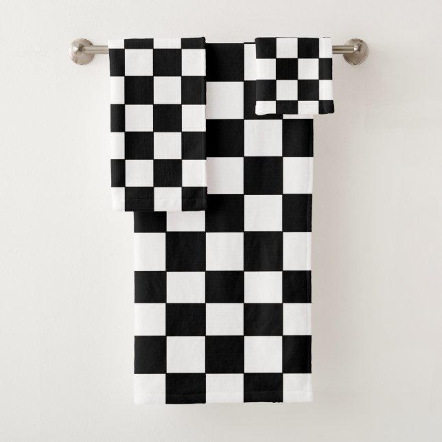 Chequered White and Black  Bath Towel Set (Insitu)