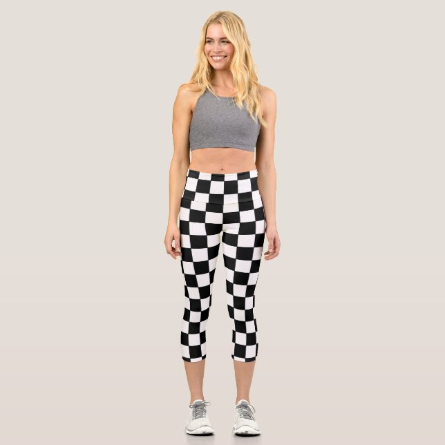 Chequered White and Black  Capri Leggings (Front)