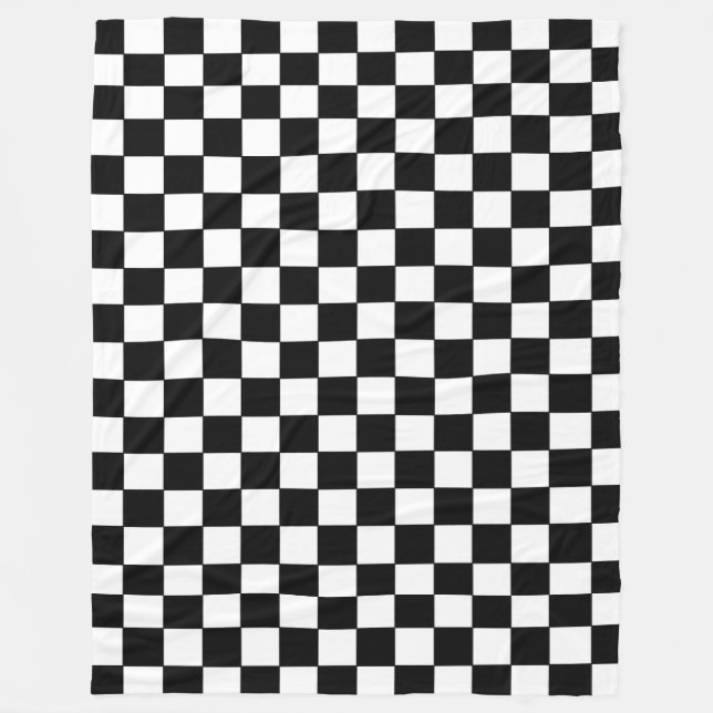 Chequered White and Black  Fleece Blanket (Front)