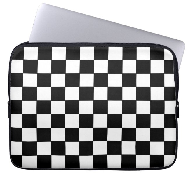 Chequered White and Black  Laptop Sleeve (Front)