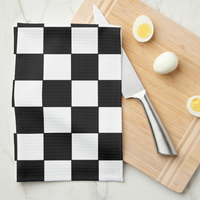 Chequered White and Black  Tea Towel (Quarter Fold)