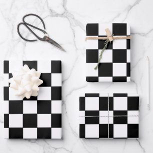 Chequered White and Black  Wrapping Paper Sheet