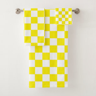 Chequered Yellow and White Bath Towel Set