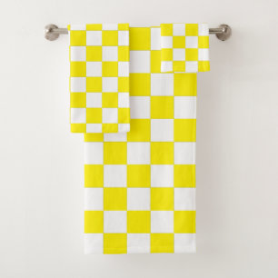 Chequered yellow and White Bath Towel Set
