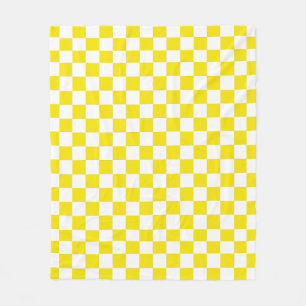 Chequered yellow and White Fleece Blanket