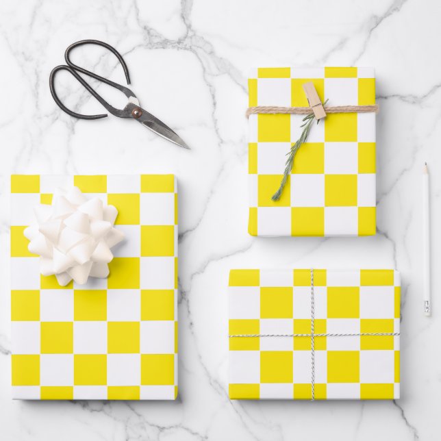 Chequered yellow and White Wrapping Paper Sheet (Front)