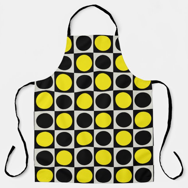 Chequered Yellow Black Dots Pattern Design  Apron (Front)
