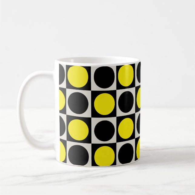 Chequered Yellow Black Dots Pattern Design  Coffee Mug (Left)