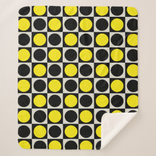 Chequered Yellow Black Dots Pattern Design Sherpa Blanket