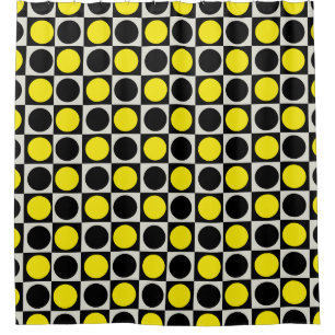 Chequered Yellow Black Dots Pattern Design  Shower Curtain