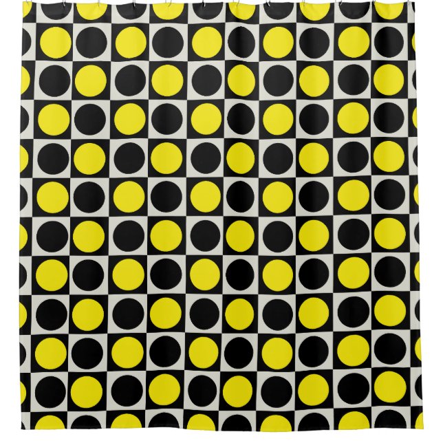Chequered Yellow Black Dots Pattern Design  Shower Curtain (Front)