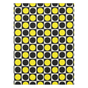 Chequered Yellow Black Dots Pattern Design Tablecloth