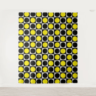 Chequered Yellow Black Dots Pattern Design Tapestry