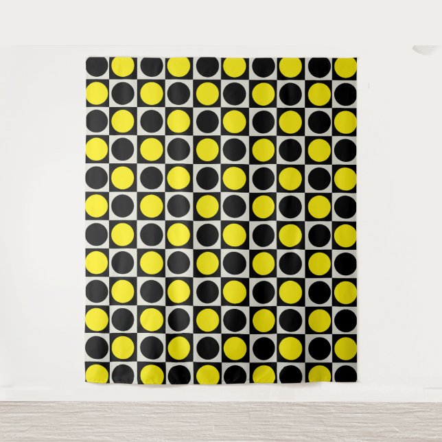 Chequered Yellow Black Dots Pattern Design  Tapestry (Front)
