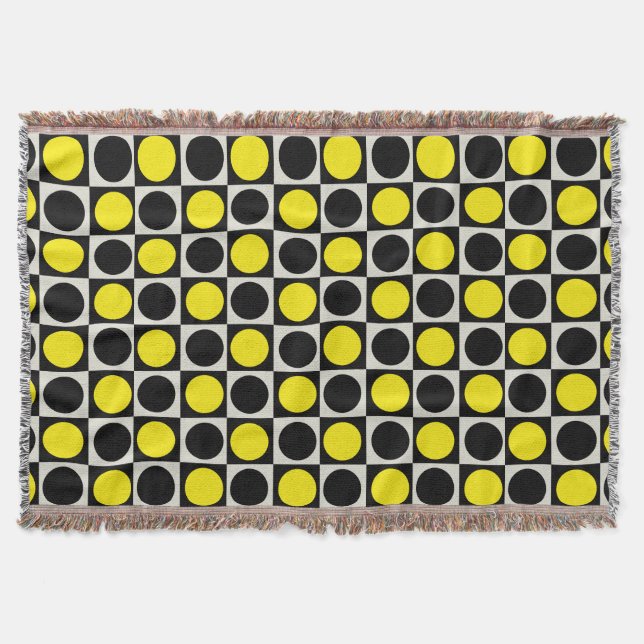 Chequered Yellow Black Dots Pattern Design  Throw Blanket (Front)