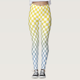 Chequered Yellow to Light Blue Gradient Pattern Leggings