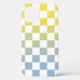 Chequered Yellow to Light Blue Ombré Pattern iPhone 12 Case