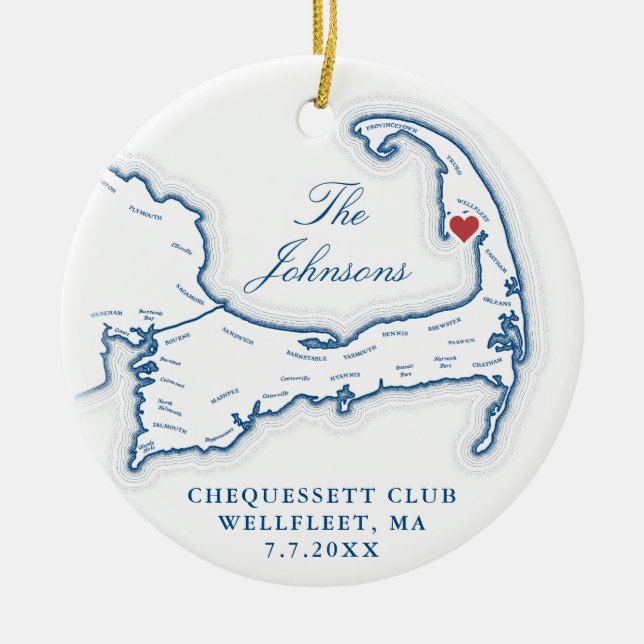 Chequessett Club Wedding Photo First Christmas Ceramic Ornament (Front)
