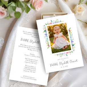 Cherish Cute Floral Frame Christening Photo Invitation