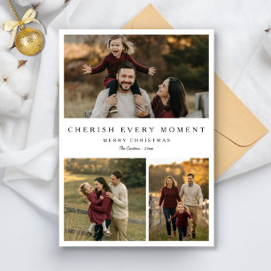Cherish Every Moment Family Christmas 3 Photo Holiday Card