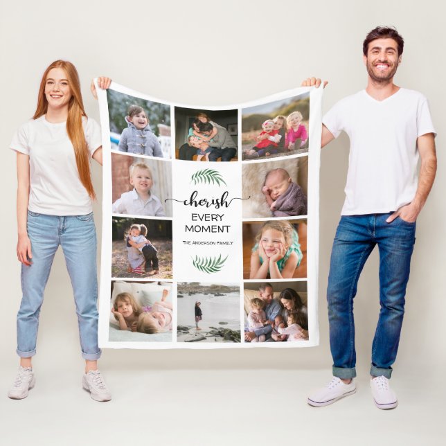 Cherish Every Moment Photo Collage White Fleece Blanket (In Situ)