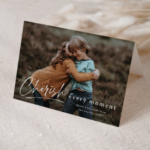 Cherish Every Moment Script Photo Merry Christmas Holiday Card
