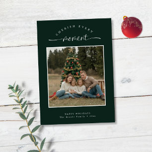 Cherish Every Moment Simple Family Christmas Photo Holiday Card