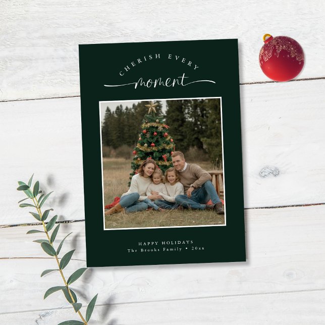 Cherish Every Moment Simple Family Christmas Photo Holiday Card (Creator Uploaded)