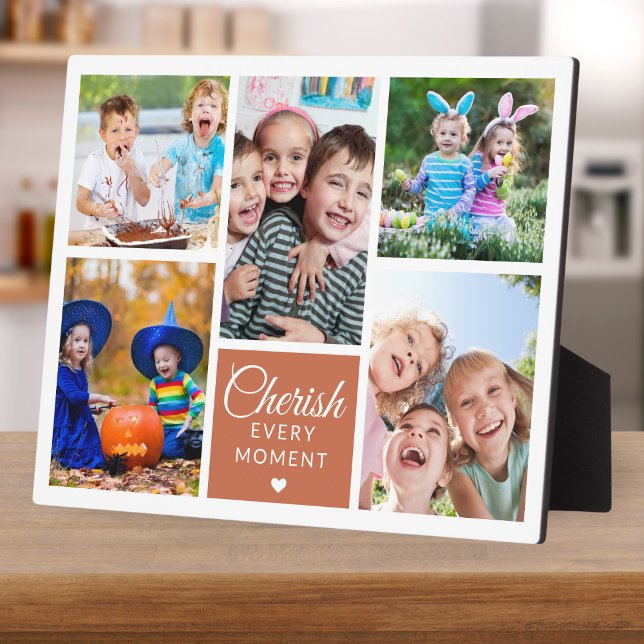 Cherish Every Moment Terracotta 5 Photo Collage   Plaque (Creator Uploaded)
