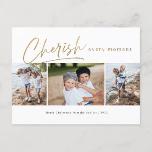 Cherish every moment three photo Christmas card