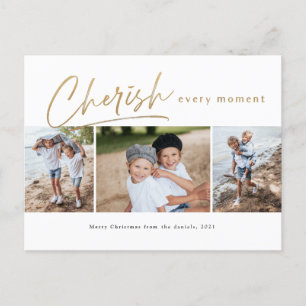 Cherish every moment three photo Christmas card