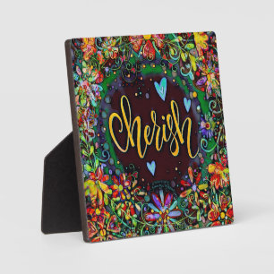 Cherish Floral Modern Pretty Abstract Easel Plaque