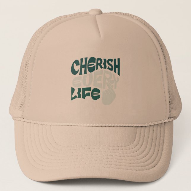 Cherish Life – Love & Kindness Art Trucker Hat (Front)