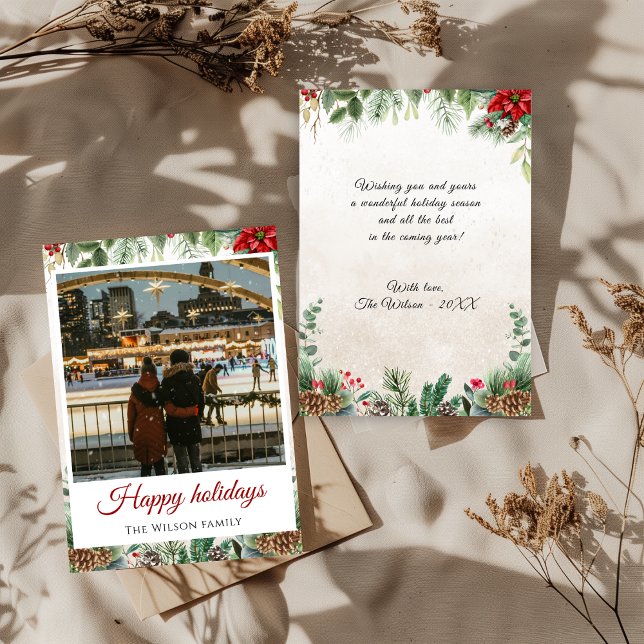Cherish Memories Floral Frame Photo Holiday Card (Creator Uploaded)
