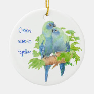 Cherish moments together, Cute Cuddling Parrots Ceramic Ornament