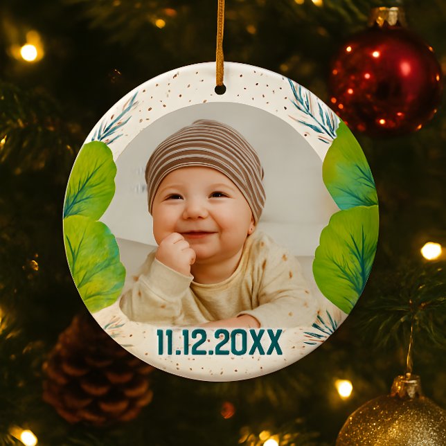 Cherish the Magic: Your Woodland First Christmas  Ceramic Ornament (Creator Uploaded)