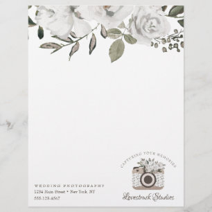 Cherish Vintage White Floral Custom Camera logo Custom Letterhead