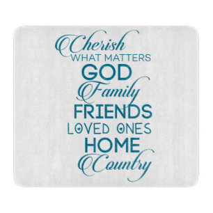 Cherish What Matters Teal Cutting Board
