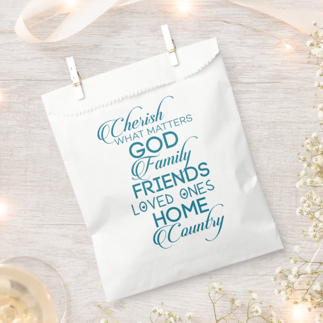 Cherish What Matters Teal Favour Bag (Clipped)