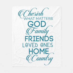 Cherish What Matters Teal Fleece Blanket
