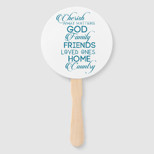 Cherish What Matters Teal Hand Fan